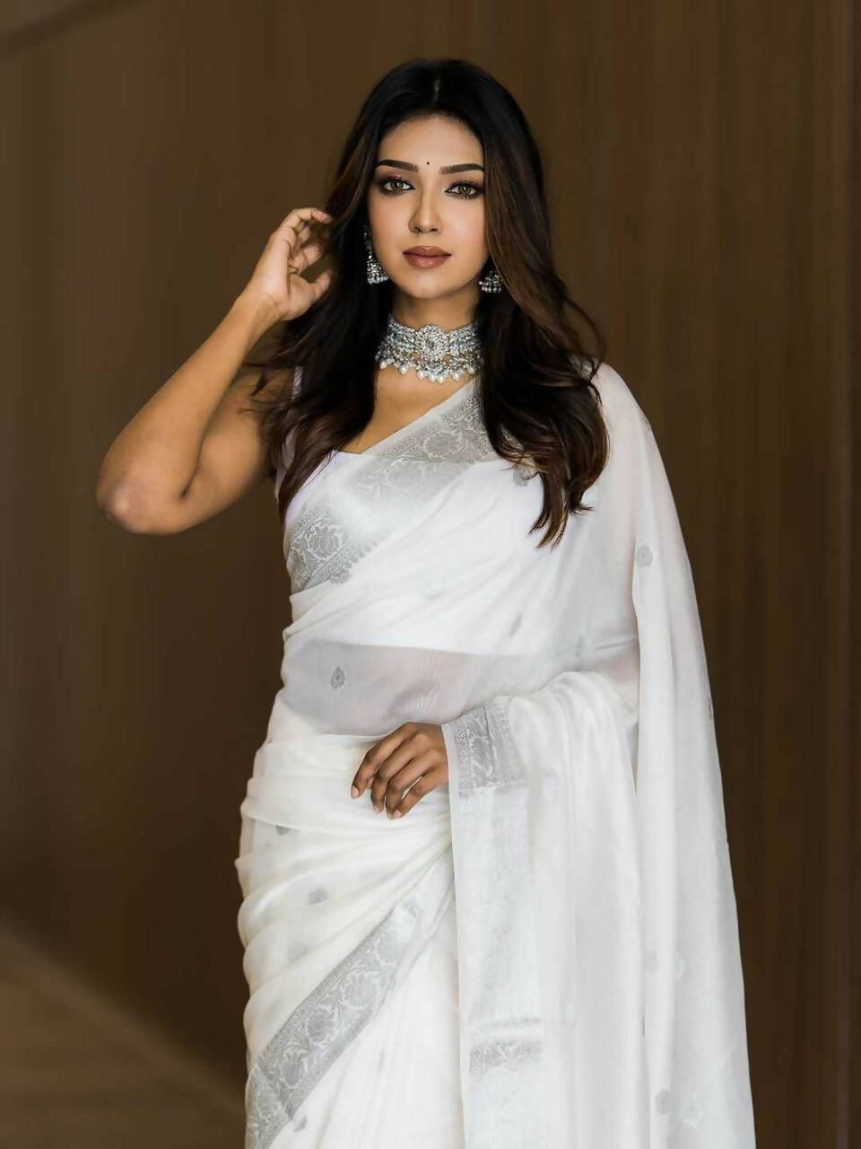 DEIANA'S Beautiful Designer Golden zari Soft Cotton Saree - White | Grocsy