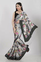 Aayaa Designer Printed Satin Saree - Multi Color | Grocsy