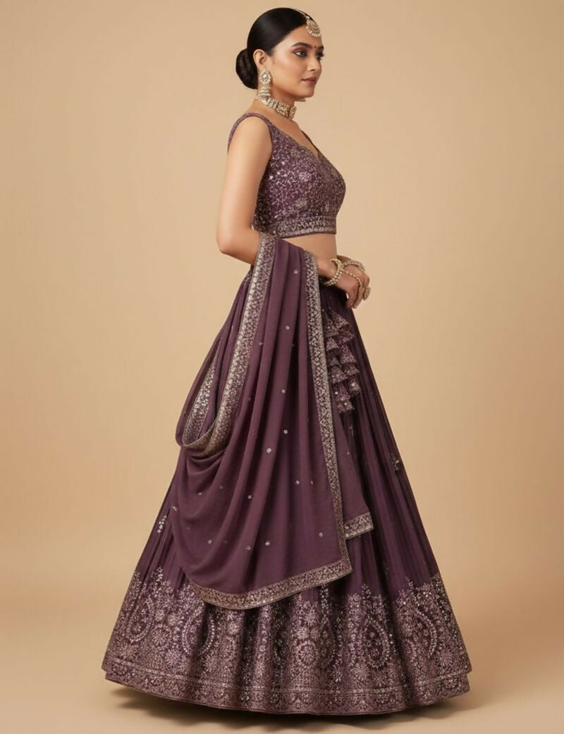 Lehenga Mart Dusty Purple Star Faux Georgette Designer Bollywood Style Wedding Wear Lehenga Choli | Grocsy