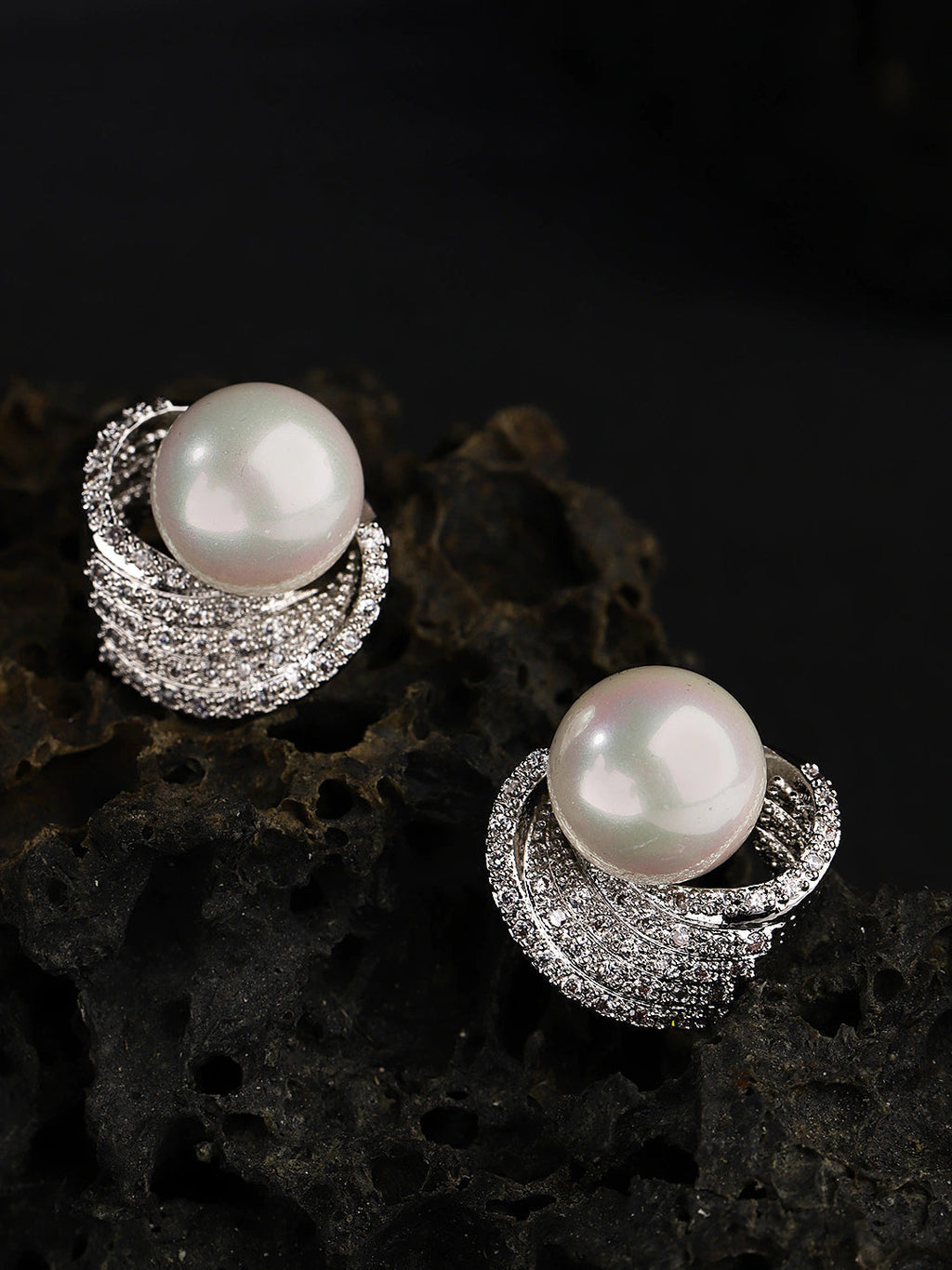 Rhodium Plated White Pearl With Leaf Drop Earring For Women - Wahe Jewels - Swadesiicart