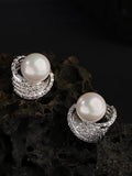 Rhodium Plated White Pearl With Leaf Drop Earring For Women - Wahe Jewels - Swadesiicart