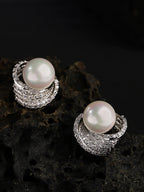 Rhodium Plated White Pearl With Leaf Drop Earring For Women - Wahe Jewels - Swadesiicart