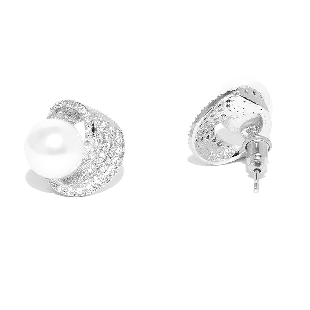 Rhodium Plated White Pearl With Leaf Drop Earring For Women - Wahe Jewels - Swadesiicart