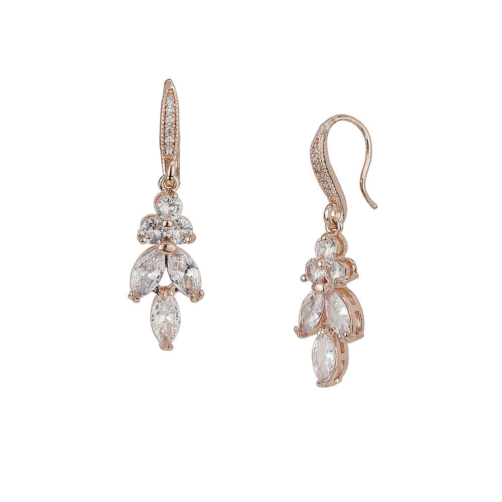 Rose Gold-Polished Cz Studded Contemporary Drop Earrings - Wahe Jewels - Swadesiicart