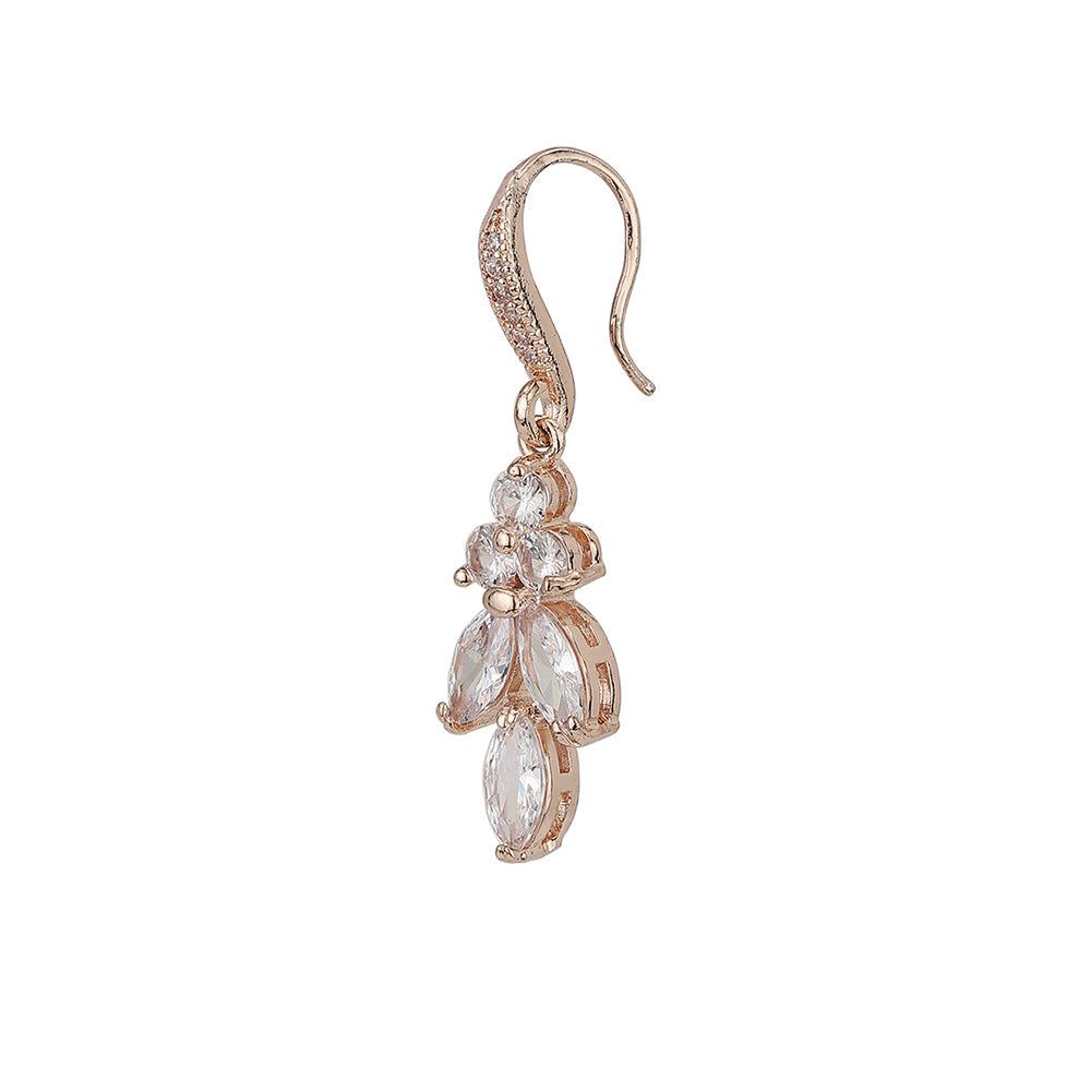 Rose Gold-Polished Cz Studded Contemporary Drop Earrings - Wahe Jewels - Swadesiicart