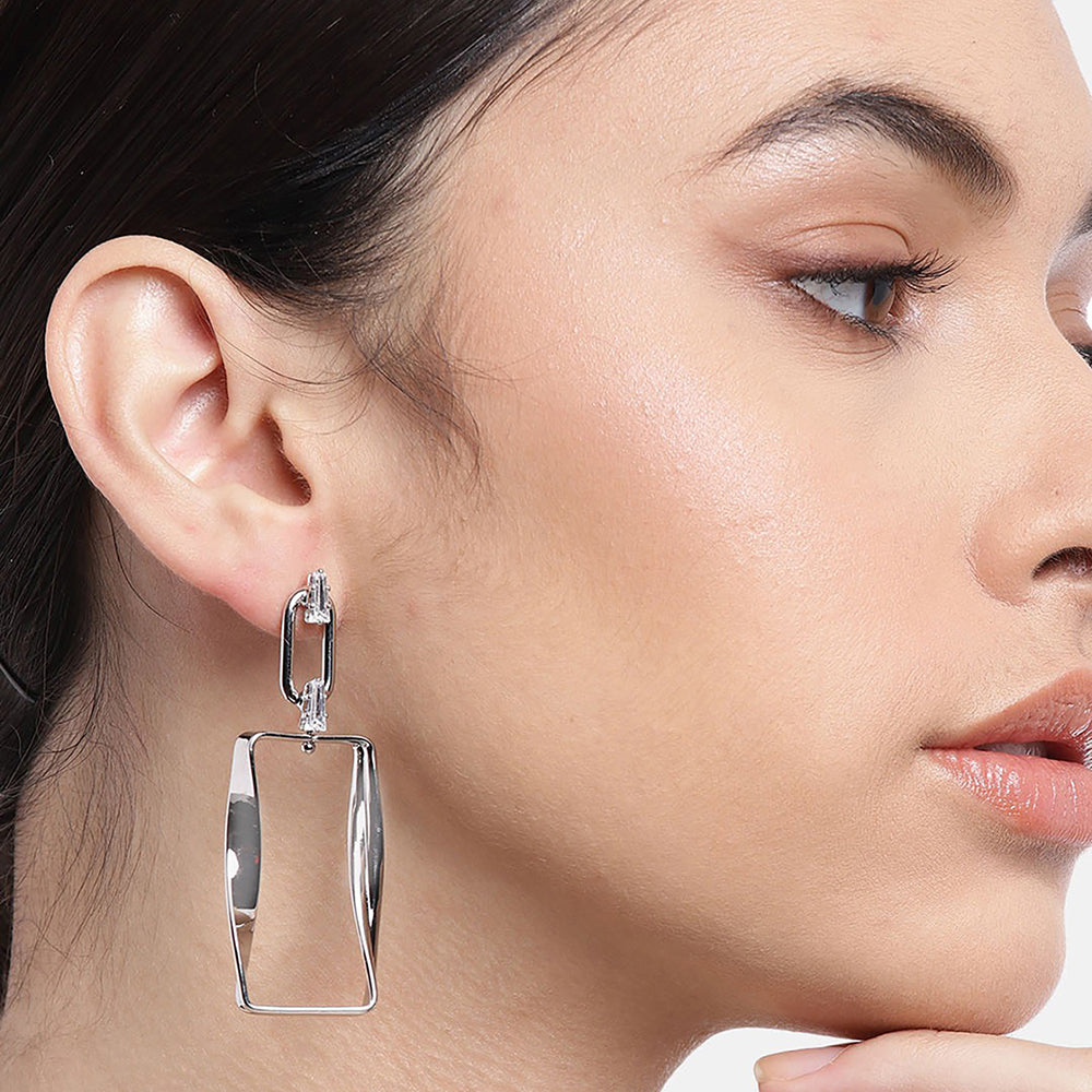 Gold-Polished & Crystal Square Drop Earring For Women - Wahe Jewels - Swadesiicart