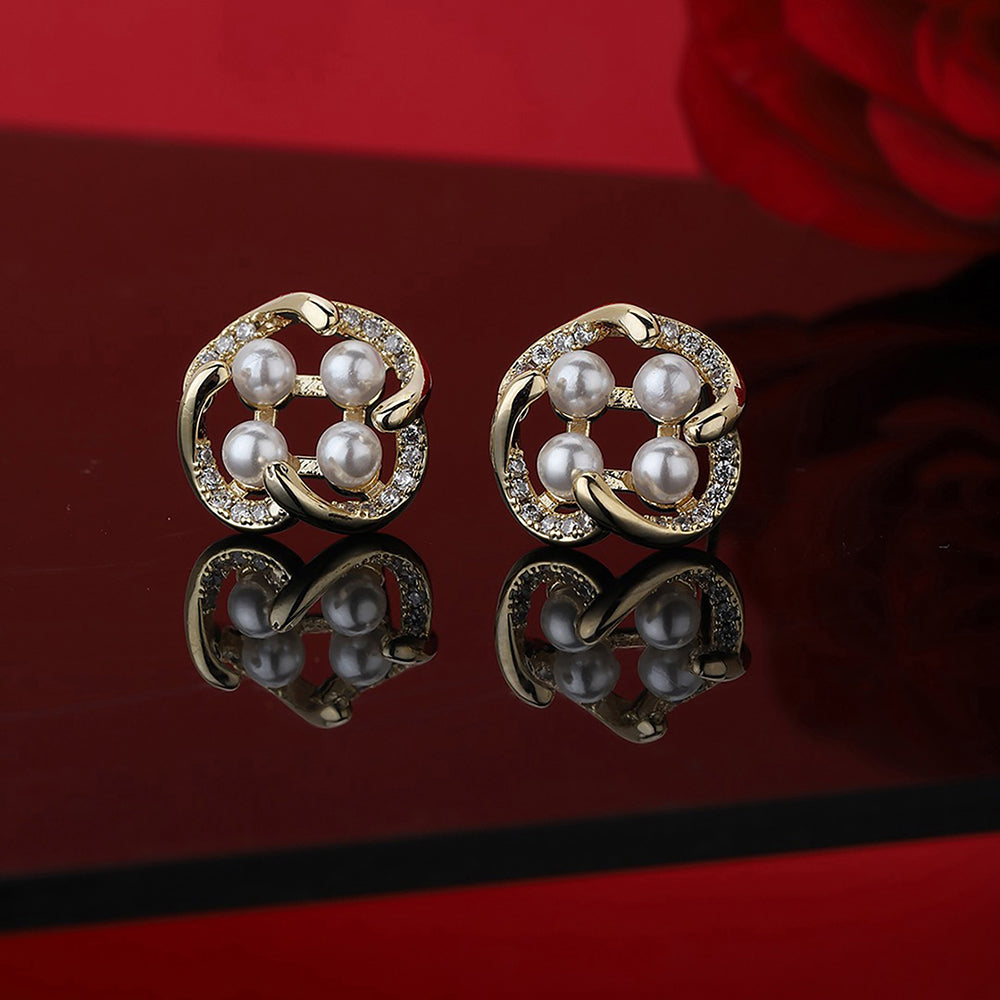 Women'S Brass Off - White Gold-Polished Cz - Studded Handcrafted Beaded Contemporary Studs - Wahe Jewels - Swadesiicart