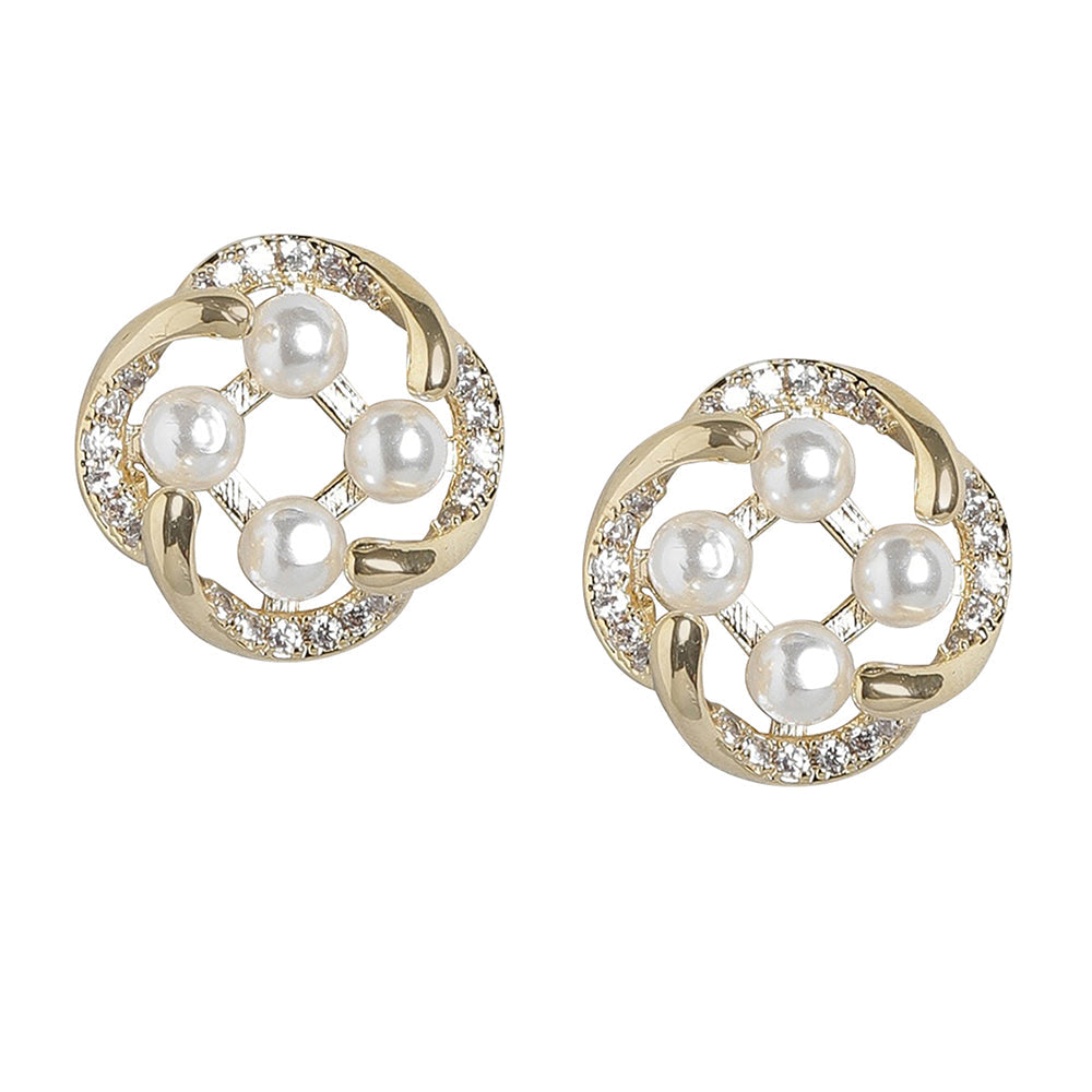 Women'S Brass Off - White Gold-Polished Cz - Studded Handcrafted Beaded Contemporary Studs - Wahe Jewels - Swadesiicart