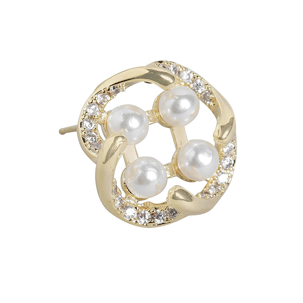 Women'S Brass Off - White Gold-Polished Cz - Studded Handcrafted Beaded Contemporary Studs - Wahe Jewels - Swadesiicart