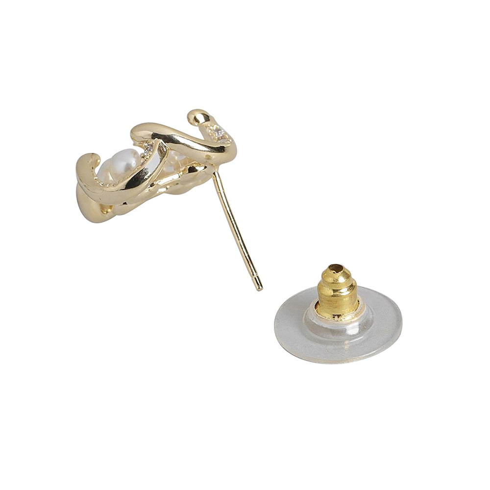 Women'S Brass Off - White Gold-Polished Cz - Studded Handcrafted Beaded Contemporary Studs - Wahe Jewels - Swadesiicart