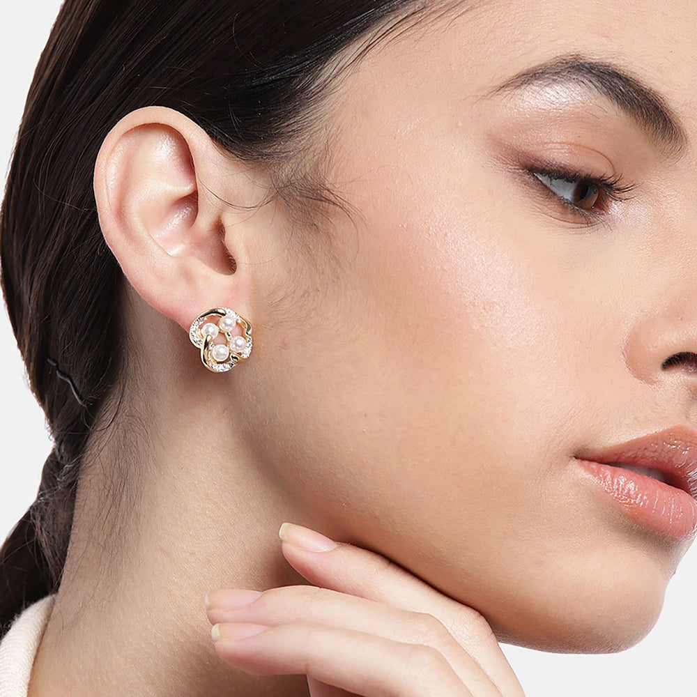 Women'S Brass Off - White Gold-Polished Cz - Studded Handcrafted Beaded Contemporary Studs - Wahe Jewels - Swadesiicart