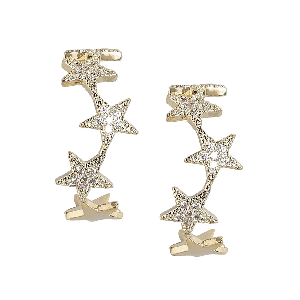 Women'S Brass Gold-Polished Cz - Studded Handcrafted Crescent Shaped Half Hoops - Wahe Jewels - Swadesiicart