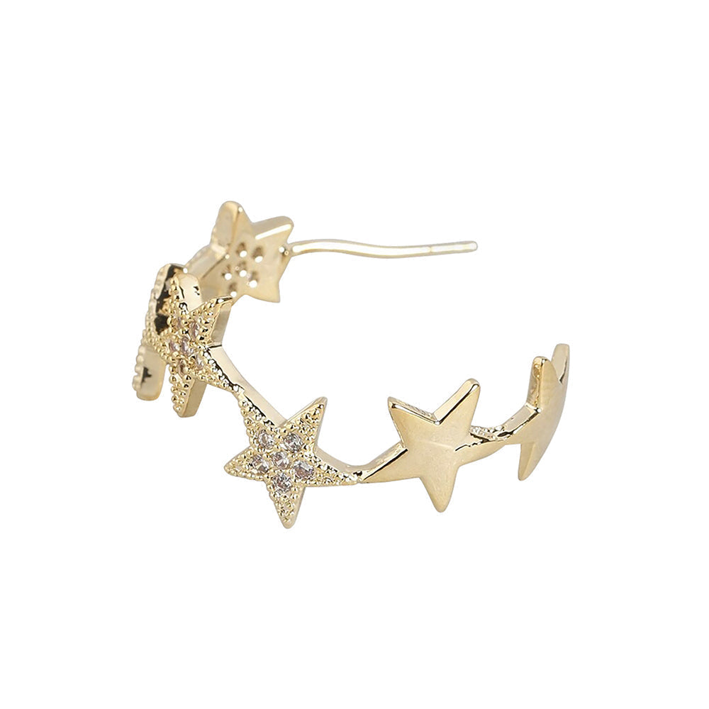 Women'S Brass Gold-Polished Cz - Studded Handcrafted Crescent Shaped Half Hoops - Wahe Jewels - Swadesiicart