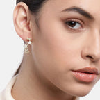 Women'S Brass Gold-Polished Cz - Studded Handcrafted Crescent Shaped Half Hoops - Wahe Jewels - Swadesiicart