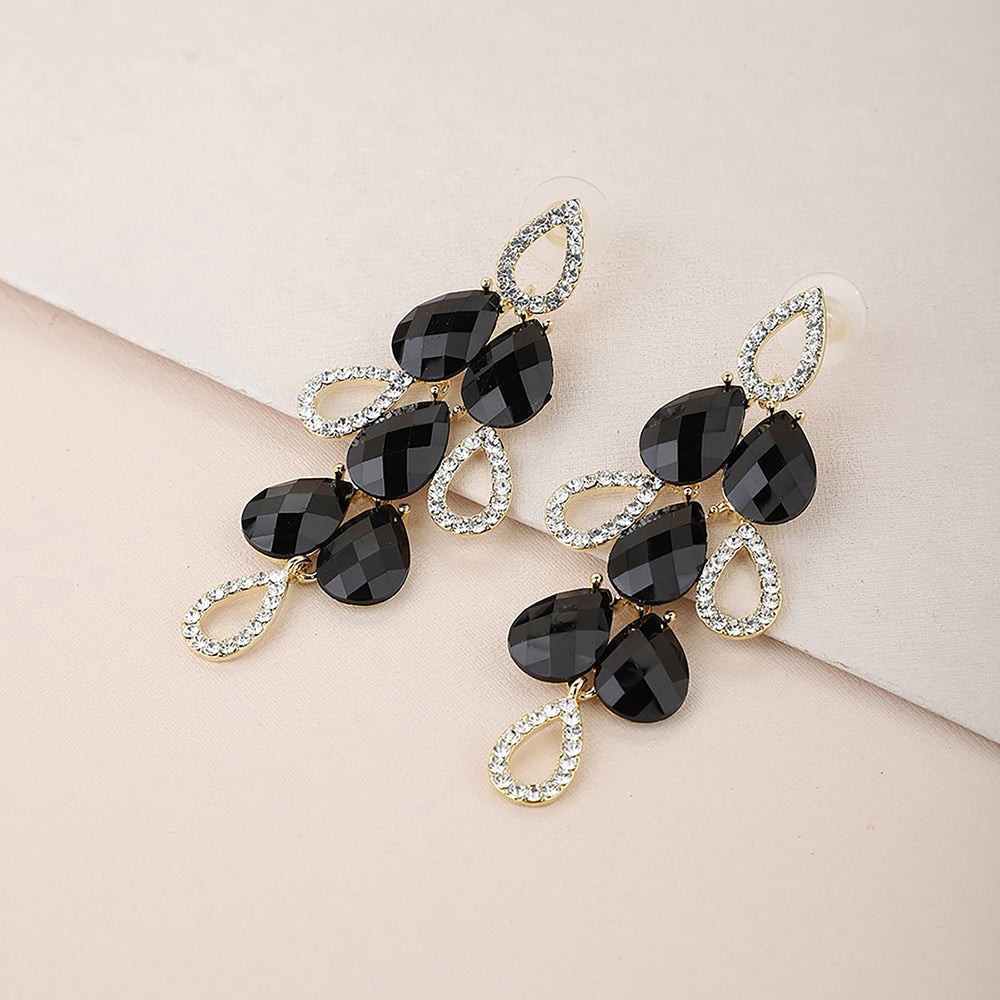 Women'S Brass Black Gold-Polished Handcrafted Contemporary Drop Earrings - Wahe Jewels - Swadesiicart