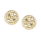 Women'S Brass Gold-Polished & White Circular Studs Earrings - Wahe Jewels - Swadesiicart