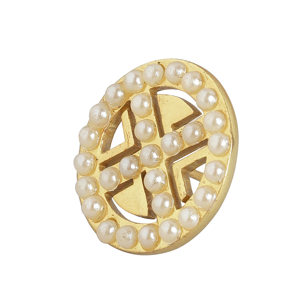 Women'S Brass Gold-Polished & White Circular Studs Earrings - Wahe Jewels - Swadesiicart
