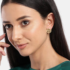 Women'S Brass Gold-Polished & White Circular Studs Earrings - Wahe Jewels - Swadesiicart