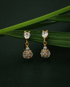 Premium Jewellery - Gold Toned Cz Studded Gold-Polished Square Handcrafted Drop Earrings - Wahe Jewels - Swadesiicart