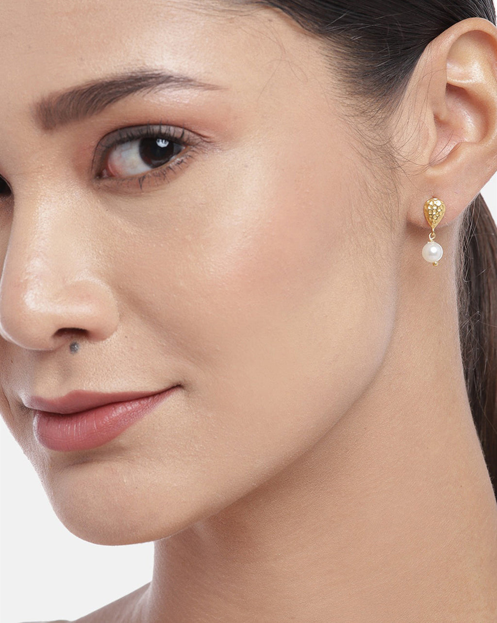 Premium Jewellery - Silver Toned Cz Studded Rhodium - Plated Teardrop Shaped Handcrafted Studs Earrings - Wahe Jewels - Swadesiicart