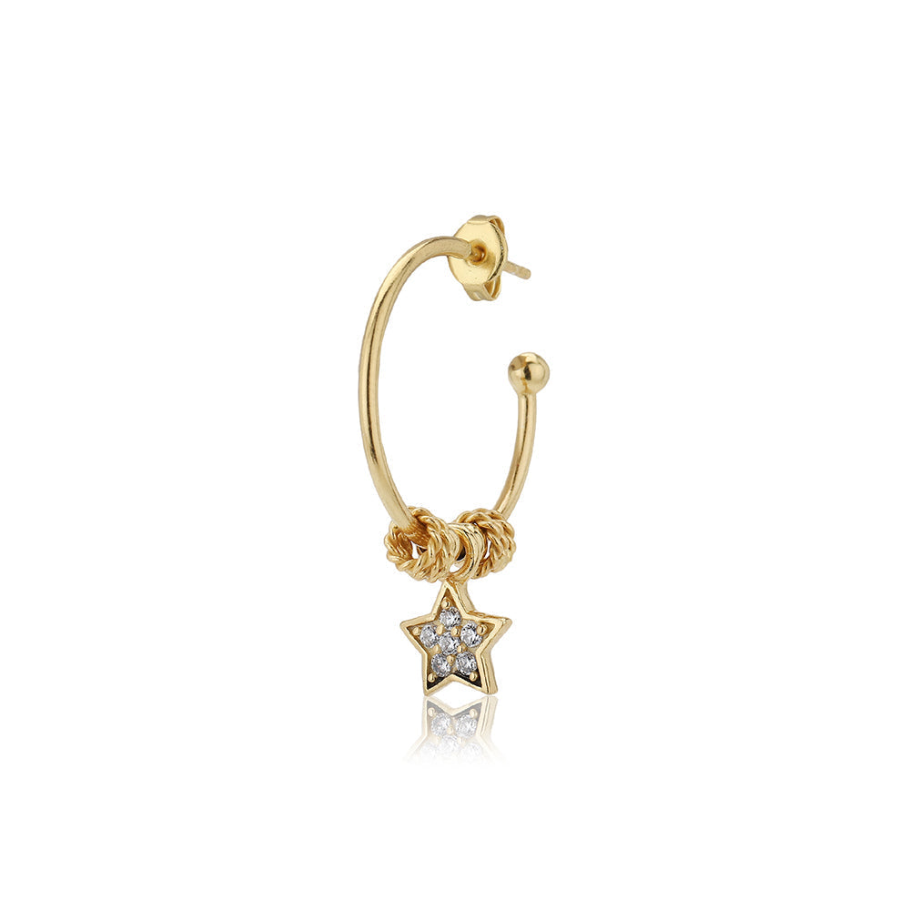 Women'S Gold Western Brass Cubic Zirconia Post And Back Gold-Polished Single Gold - Toned Star Shaped Cz Studded Half Hoop Earrings - Wahe Jewels - Swadesiicart