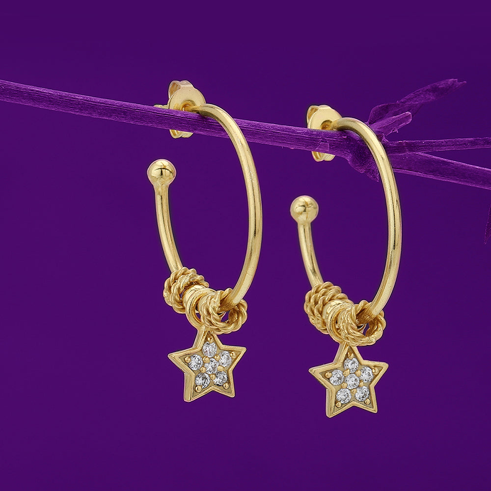 Women'S Gold Western Brass Cubic Zirconia Post And Back Gold-Polished Single Gold - Toned Star Shaped Cz Studded Half Hoop Earrings - Wahe Jewels - Swadesiicart