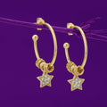 Women'S Gold Western Brass Cubic Zirconia Post And Back Gold-Polished Single Gold - Toned Star Shaped Cz Studded Half Hoop Earrings - Wahe Jewels - Swadesiicart
