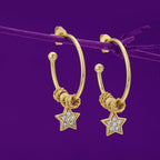 Women'S Gold Western Brass Cubic Zirconia Post And Back Gold-Polished Single Gold - Toned Star Shaped Cz Studded Half Hoop Earrings - Wahe Jewels - Swadesiicart