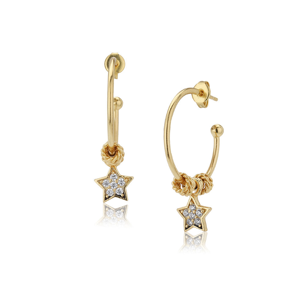 Women'S Gold Western Brass Cubic Zirconia Post And Back Gold-Polished Single Gold - Toned Star Shaped Cz Studded Half Hoop Earrings - Wahe Jewels - Swadesiicart