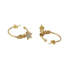 Women'S Gold Western Brass Cubic Zirconia Post And Back Gold-Polished Single Gold - Toned Star Shaped Cz Studded Half Hoop Earrings - Wahe Jewels - Swadesiicart