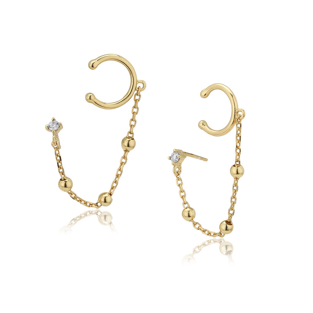 Women'S Gold Western Brass Cubic Zirconia Post And Back Gold-Polished Single Contemporary Drop Earrings - Wahe Jewels - Swadesiicart