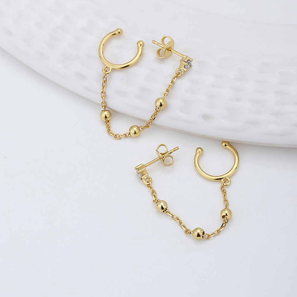 Women'S Gold Western Brass Cubic Zirconia Post And Back Gold-Polished Single Contemporary Drop Earrings - Wahe Jewels - Swadesiicart