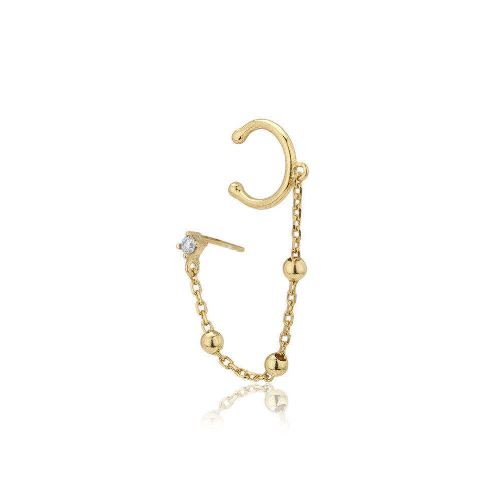 Women'S Gold Western Brass Cubic Zirconia Post And Back Gold-Polished Single Contemporary Drop Earrings - Wahe Jewels - Swadesiicart