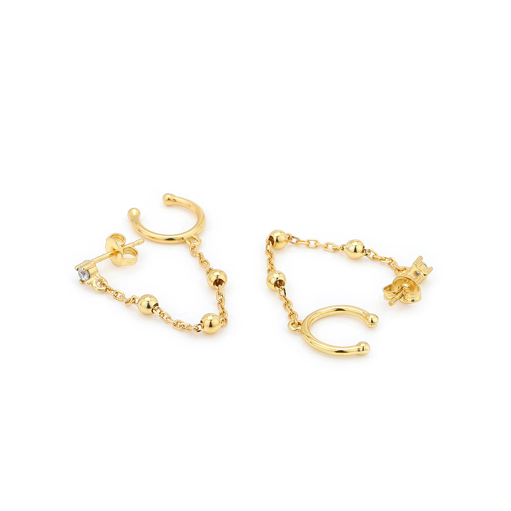 Women'S Gold Western Brass Cubic Zirconia Post And Back Gold-Polished Single Contemporary Drop Earrings - Wahe Jewels - Swadesiicart