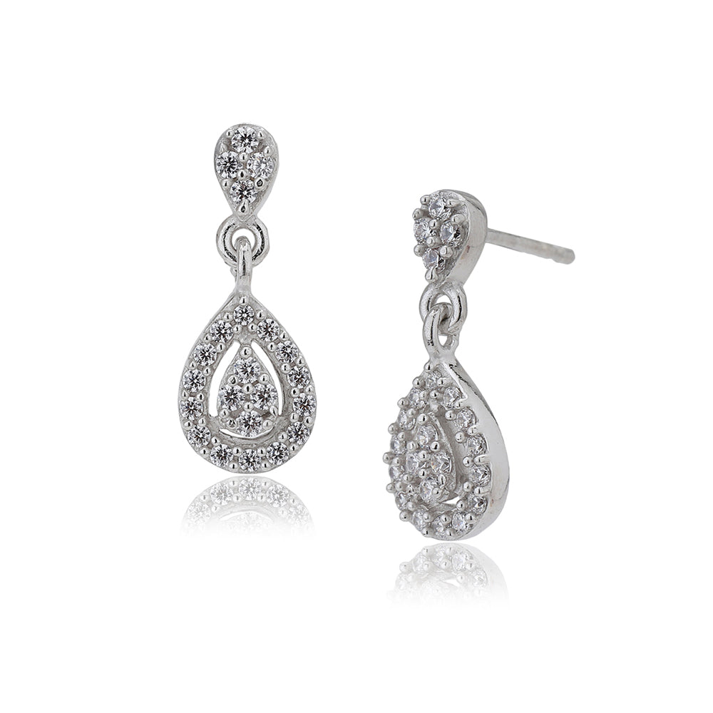 Women'S Silver Western Brass Cubic Zirconia Post And Back Rhodium - Plated Single Teardrop Shaped Drop Earrings - Wahe Jewels - Swadesiicart