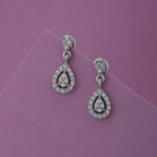Women'S Silver Western Brass Cubic Zirconia Post And Back Rhodium - Plated Single Teardrop Shaped Drop Earrings - Wahe Jewels - Swadesiicart