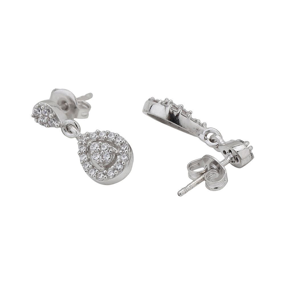Women'S Silver Western Brass Cubic Zirconia Post And Back Rhodium - Plated Single Teardrop Shaped Drop Earrings - Wahe Jewels - Swadesiicart