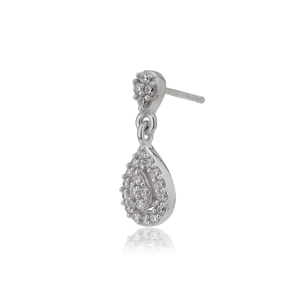 Women'S Silver Western Brass Cubic Zirconia Post And Back Rhodium - Plated Single Teardrop Shaped Drop Earrings - Wahe Jewels - Swadesiicart
