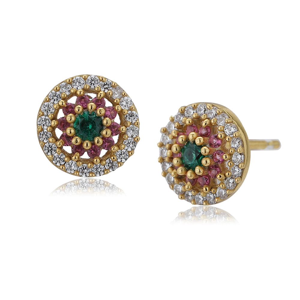 Women'S Gold Western Brass Cubic Zirconia Post And Back Gold-Polished Single Circular Studs Earrings - Wahe Jewels - Swadesiicart