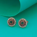 Women'S Gold Western Brass Cubic Zirconia Post And Back Gold-Polished Single Circular Studs Earrings - Wahe Jewels - Swadesiicart