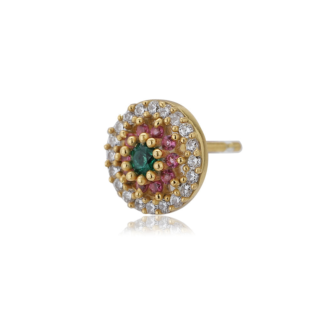Women'S Gold Western Brass Cubic Zirconia Post And Back Gold-Polished Single Circular Studs Earrings - Wahe Jewels - Swadesiicart