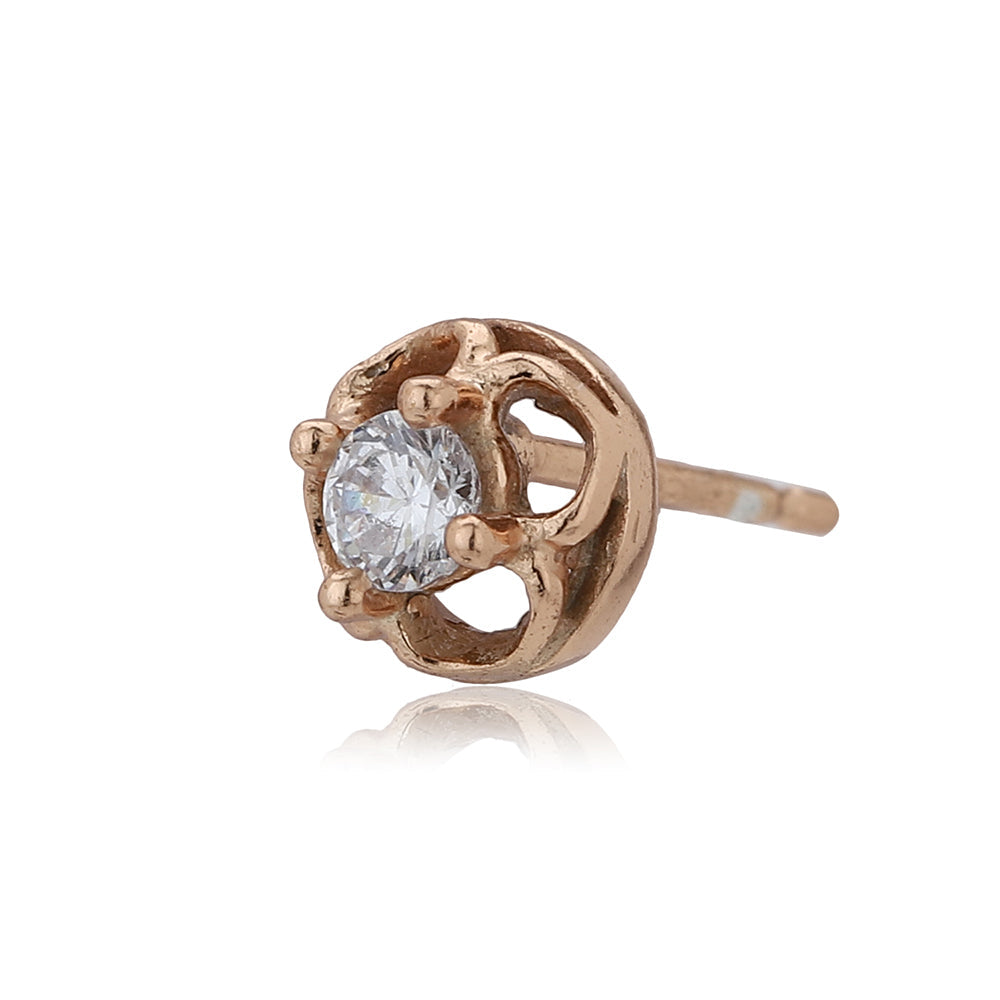 Women'S Rose Gold Western Brass Cubic Zirconia Post And Back Rose Gold-Polished Single Circular Studs Earrings - Wahe Jewels - Swadesiicart