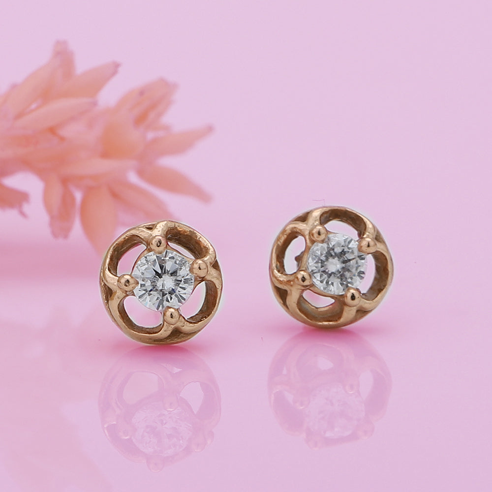 Women'S Rose Gold Western Brass Cubic Zirconia Post And Back Rose Gold-Polished Single Circular Studs Earrings - Wahe Jewels - Swadesiicart