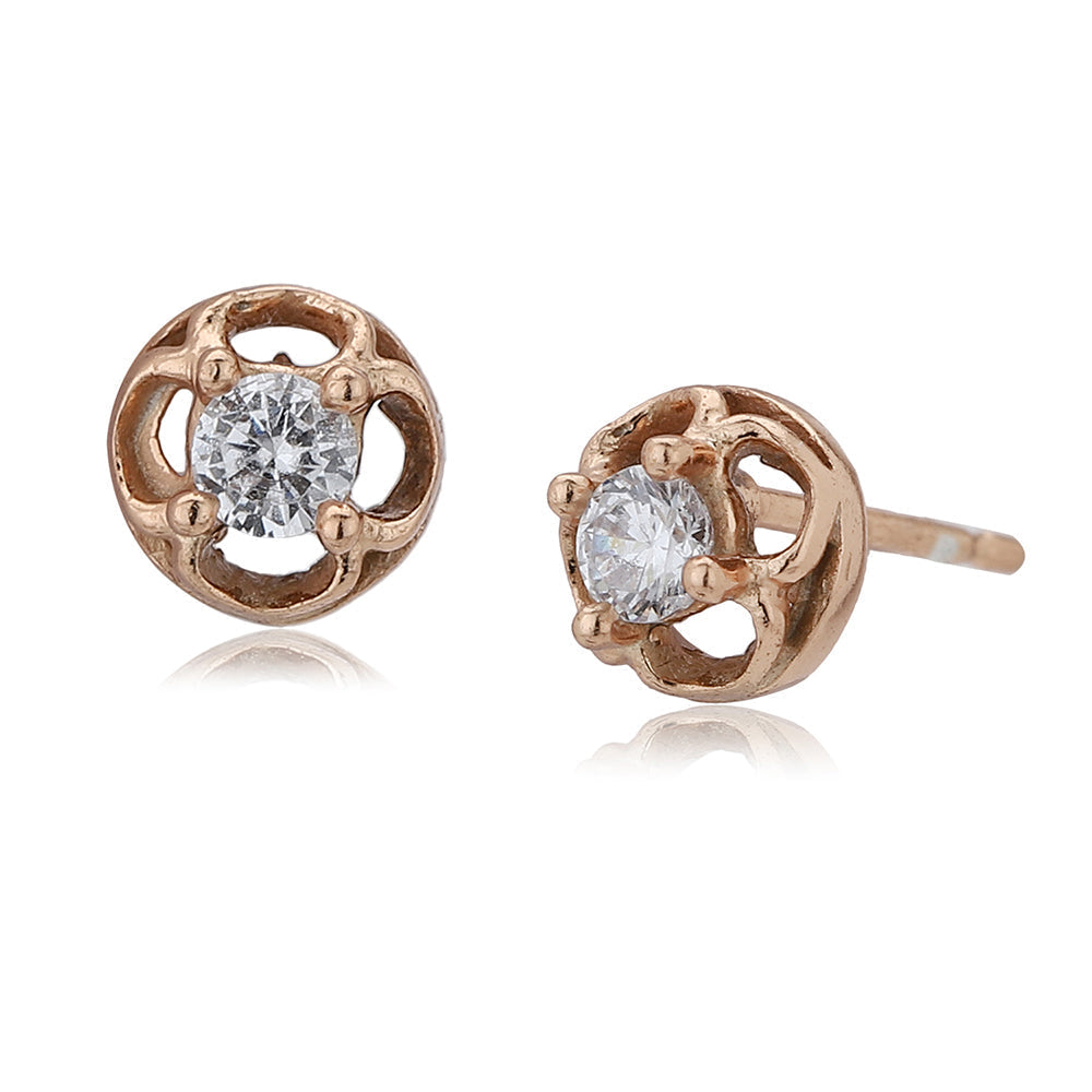 Women'S Rose Gold Western Brass Cubic Zirconia Post And Back Rose Gold-Polished Single Circular Studs Earrings - Wahe Jewels - Swadesiicart