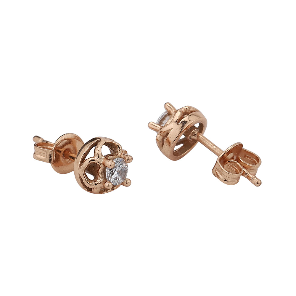 Women'S Rose Gold Western Brass Cubic Zirconia Post And Back Rose Gold-Polished Single Circular Studs Earrings - Wahe Jewels - Swadesiicart