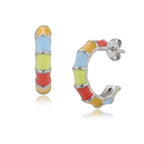 Women'S Silver Western Brass Na Post And Back Rhodium - Plated Single Contemporary Enamelled Half Hoop Earrings - Wahe Jewels - Swadesiicart