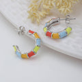 Women'S Silver Western Brass Na Post And Back Rhodium - Plated Single Contemporary Enamelled Half Hoop Earrings - Wahe Jewels - Swadesiicart