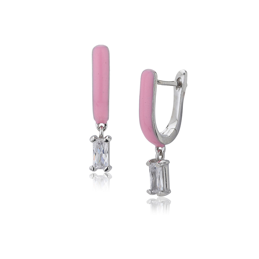Women'S Silver Western Brass Cubic Zirconia Fish Hook Ear Wire Rhodium - Plated Single Contemporary Enamelled Drop Earrings - Wahe Jewels - Swadesiicart