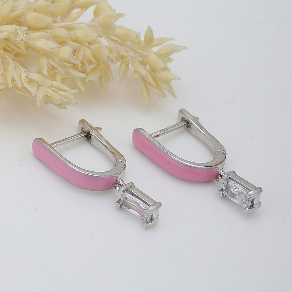 Women'S Silver Western Brass Cubic Zirconia Fish Hook Ear Wire Rhodium - Plated Single Contemporary Enamelled Drop Earrings - Wahe Jewels - Swadesiicart
