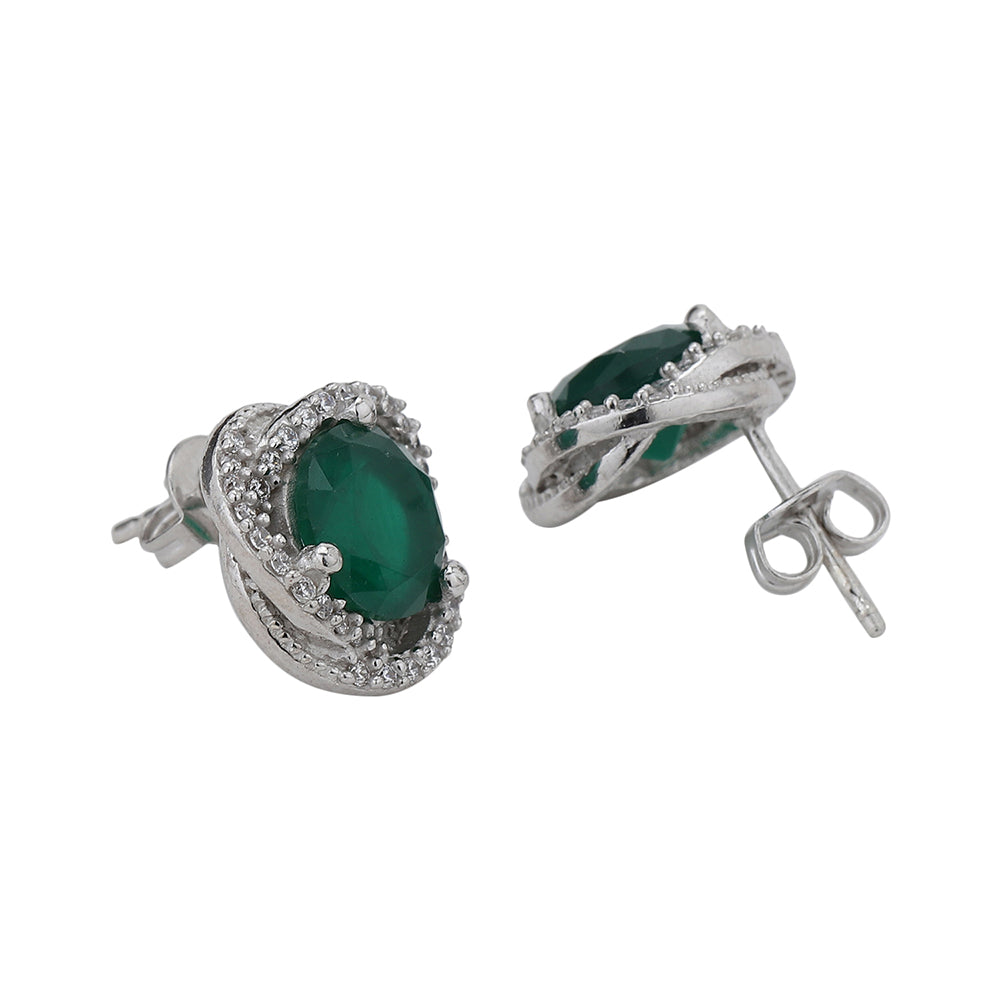 Women'S Silver Western Brass Cubic Zirconia Post And Back Rhodium - Plated Single Contemporary Rhodium - Plated Studs - Wahe Jewels - Swadesiicart